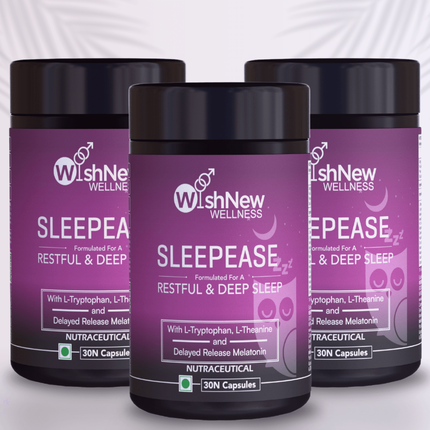 WishNew Wellness SLEEPEASE bottles for deep, restful sleep support.