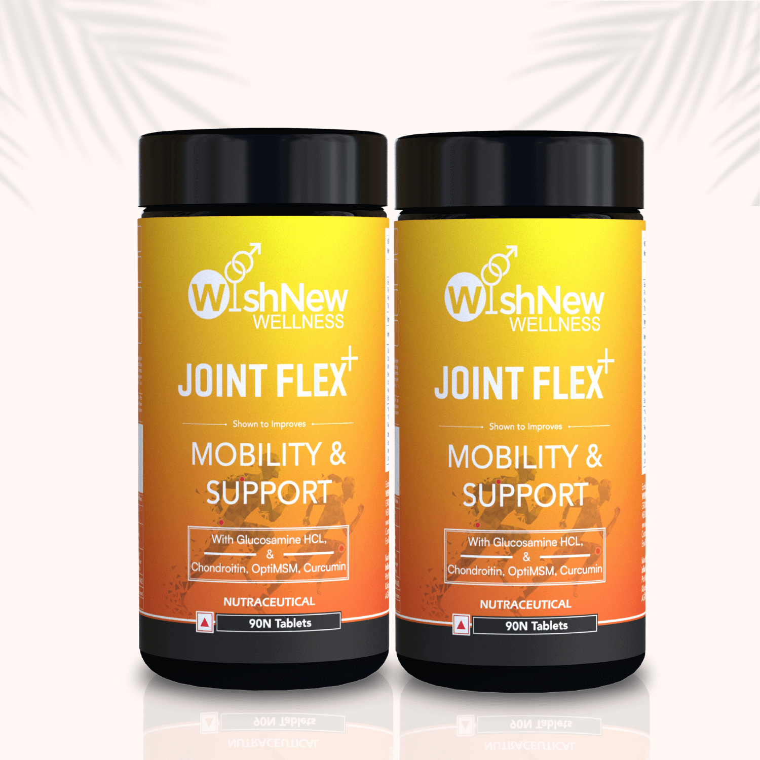 Image featuring two bottles of WishNew Wellness Joint Flex+ placed side by side, showcasing its benefits for mobility and joint support. The product is highlighted with a clean and minimalistic design against a subtle background.
