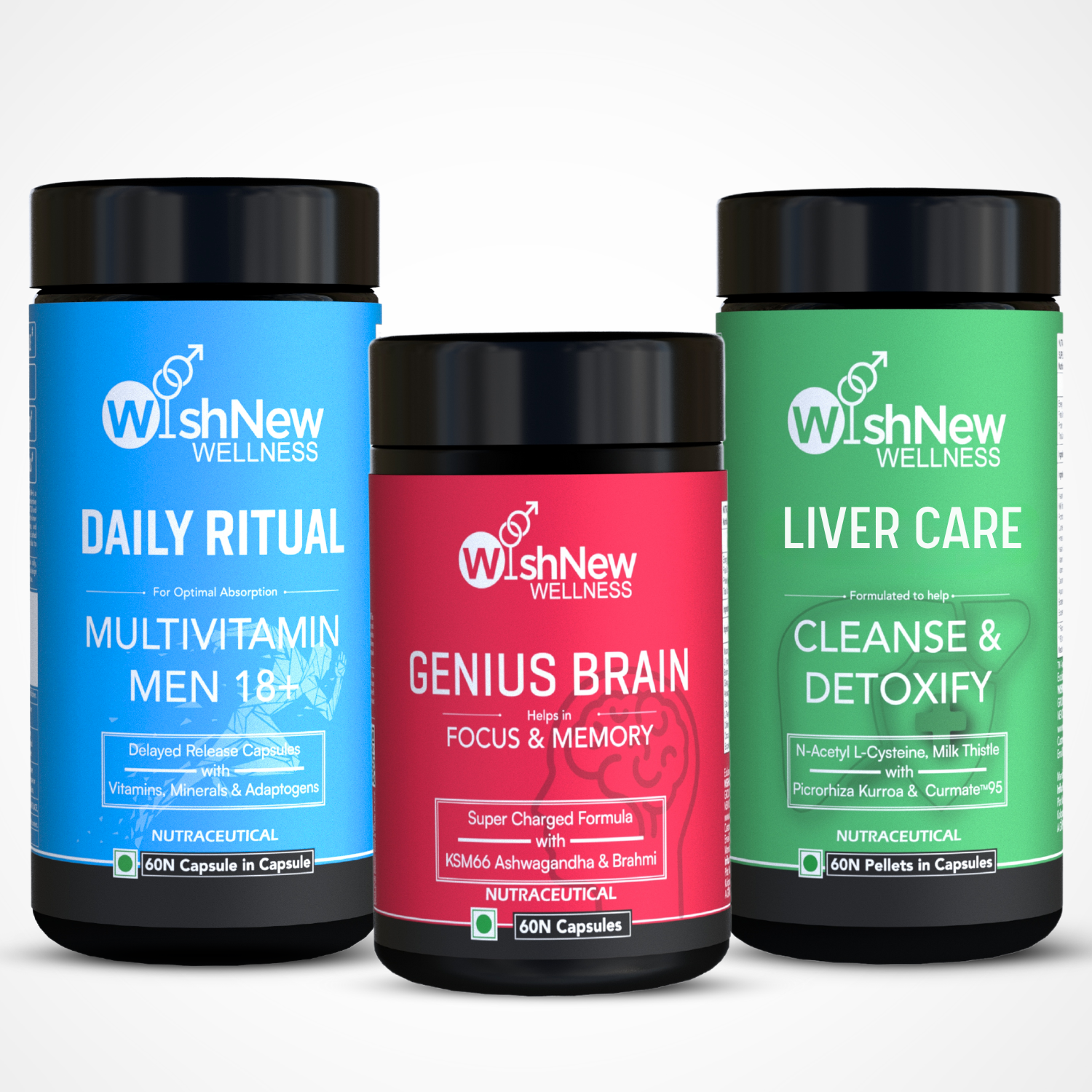 Men's Clarity & Detox Trio: Multivitamin, Genius Brain & Liver Care