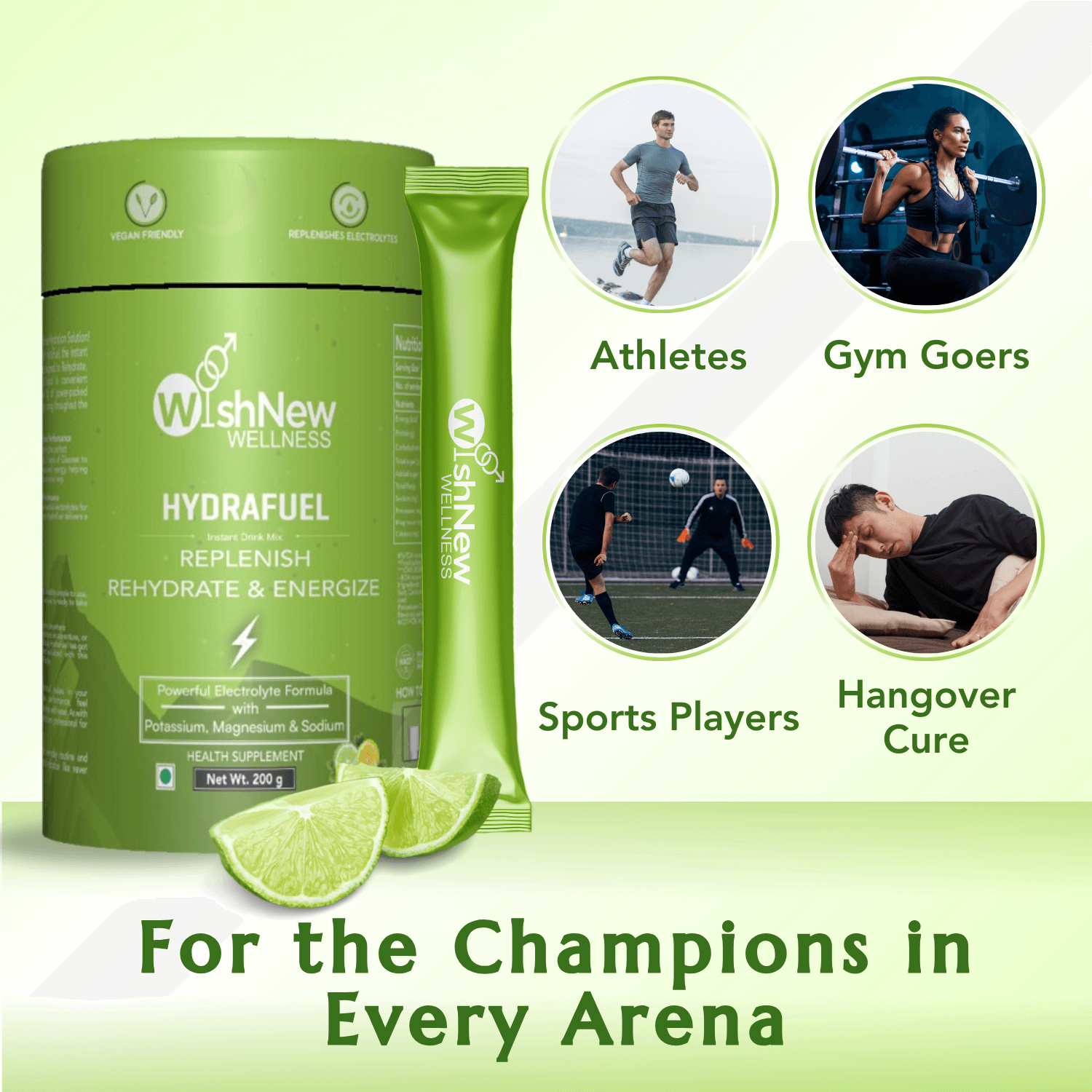 HydraFuel: Ideal for athletes, gym-goers, sports players, and hangover relief.