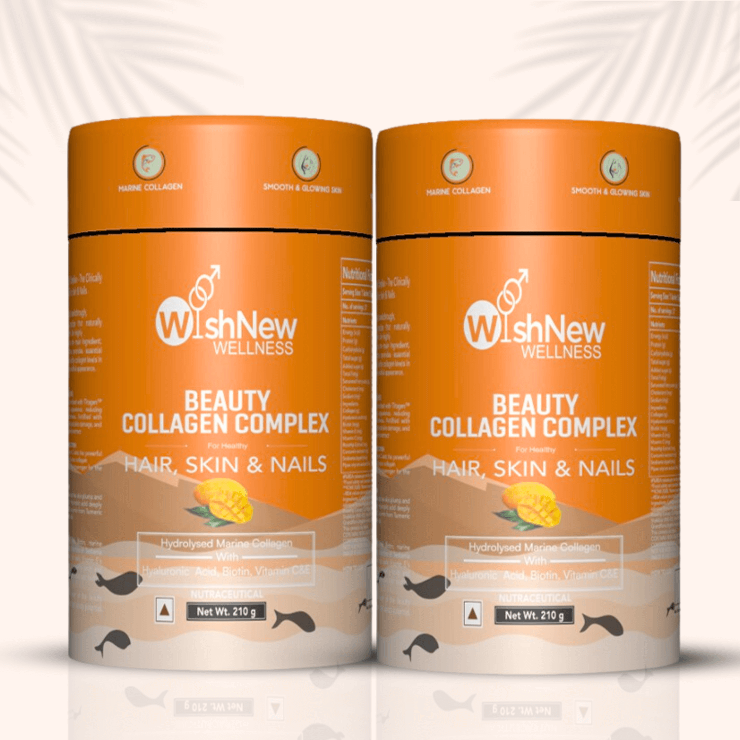 WishNew Wellness Beauty Collagen Complex: Twin pack of Hydrolysed Marine Collagen for healthy hair, skin, and nails. Infused with Hyaluronic Acid, Biotin, and Vitamins C & E for enhanced beauty and nourishment.