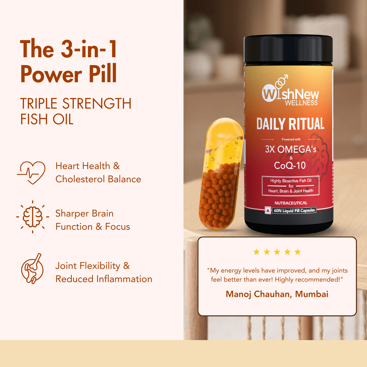 The 3-in-1 Power Pill: Triple Strength Fish Oil supports heart health, sharper brain function, and joint flexibility. Boost your energy and reduce inflammation.