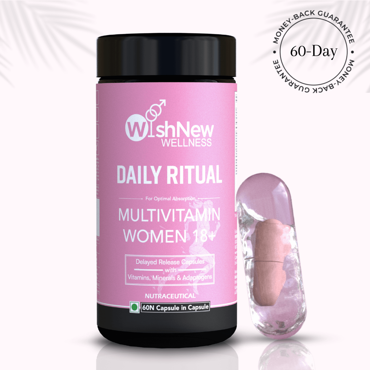 WishNew Wellness Daily Ritual Multivitamin for Women 18+ bottle with delayed-release capsule for optimal absorption.