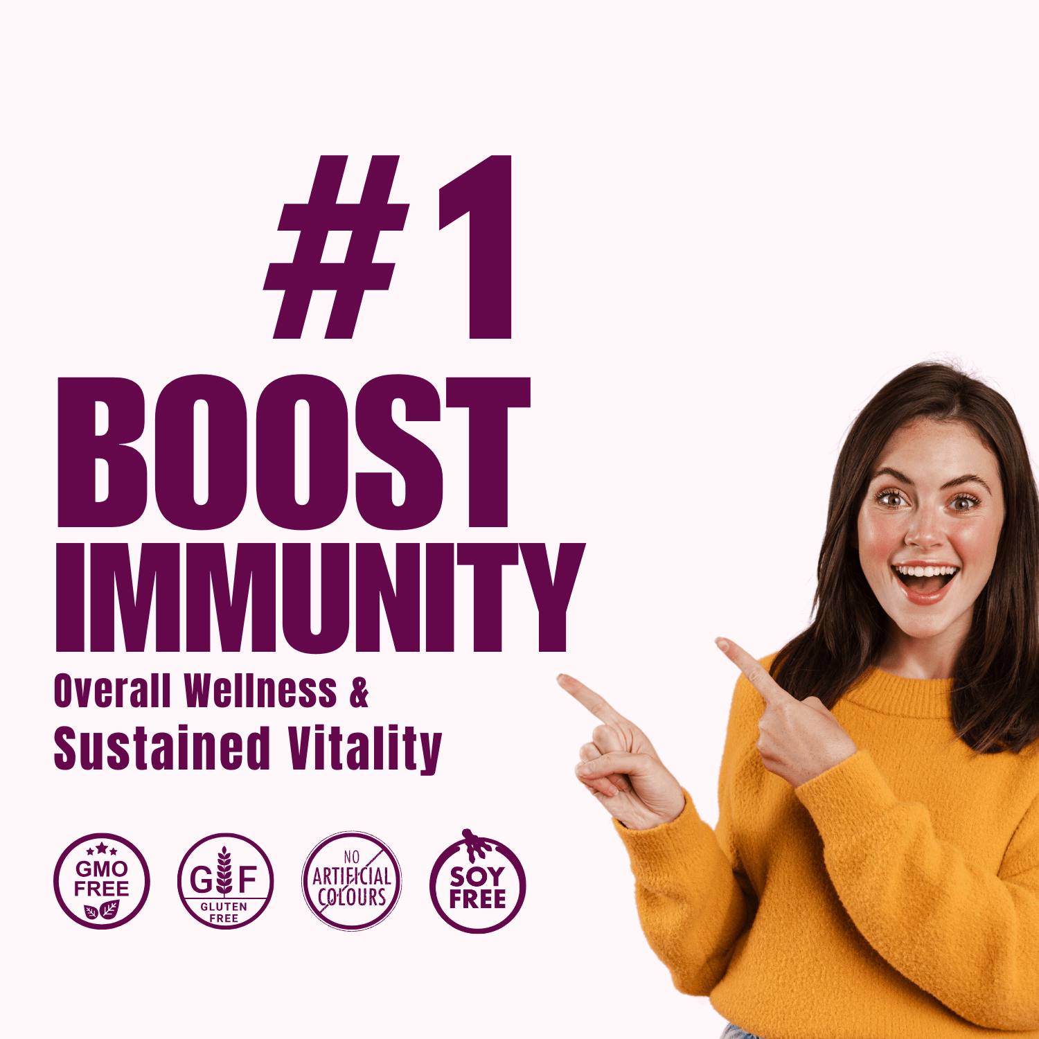 #1 Boost Immunity with overall wellness and sustained vitality; features GMO-free, gluten-free, no artificial colors, and soy-free certifications.