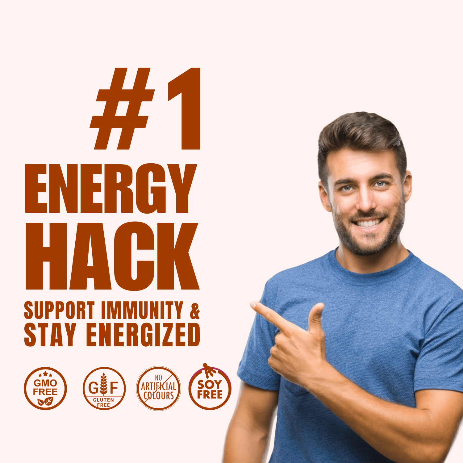 #1 Energy Hack! Boost immunity and stay energized with GMO-free, gluten-free, soy-free, and no artificial colors.